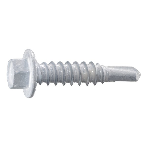 Midwest Fastener Self-Drilling Screw, #12 x 1 in, White Ruspert Steel Hex Head Hex Drive, 100 PK 54488